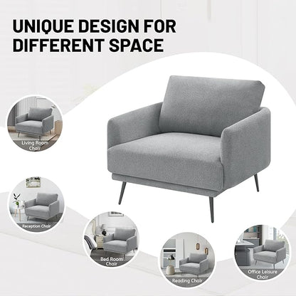 Oversized Accent Chair for Living Room Chairs Reading Arm Chair Comfy Modern Single Sofa Side Chairs with Metal Legs & Soft Cushion for Bedroom, Balcony,Waiting Room (Polyester, Grey)