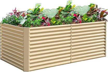 Land Guard 6x3x3ft Rectangular Galvanized Raised Garden Beds, Large-Capacity Metal Planter Box Outdoor, Durable Deep Raised Garden Bed 3ft Tall, Raised Beds for Gardening Vegetables, Cream Yellow
