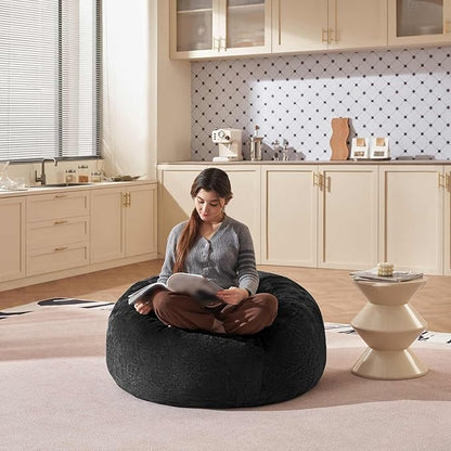 Bean Bag Chair 3Ft, Memory Foam Filled, Large Beanbag Chairs for Adults and Teens, Soft Sofa with Removable Flannel Cover, Round Couch for Living Room Bedroom College Dorm (Black, 3FT-36×36"×24")