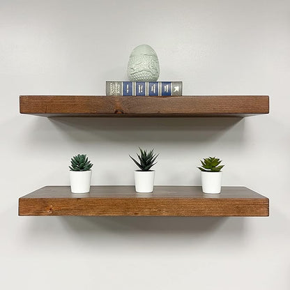 URBANDI, Rustic Floating Shelves, Set of 2, Hidden Bracket, Solid Wood, Heavy Duty, Wall Mounted Shelves, (Provincial, 60Wx12D)