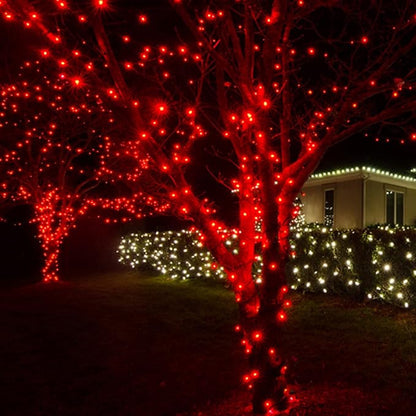 Dazzle Bright 300 LED Christmas String Lights, 100 FT Connectable Waterproof String Lights Green Wire with 8 Modes Christmas Decoration for Indoor Outdoor Party Yard Garden Decor (Red)