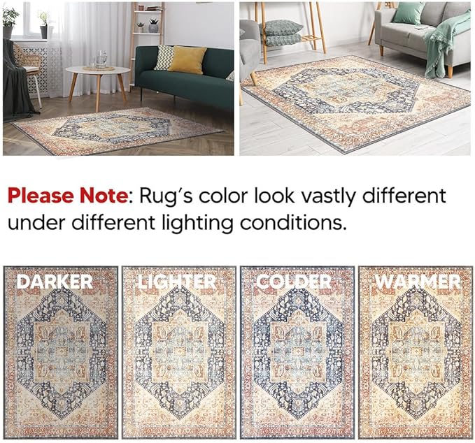 Keen Home Design 2x3 Rug - Machine Washable Entry Rug with Non-Slip Backing, Ideal for Enteryway, Kitchen, Bathroom, Laundry Room - Vintage, Easy Clean, Durable, Low Pile Rug - (2' x 3')