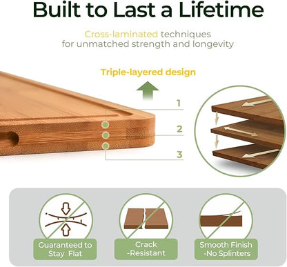 Extra Large Bamboo Cutting Board for Kitchen - 18 Inch Wood XL Cutting Boards with Juice Groove and Handles, Wooden Chopping Board for Meat, Cheese, Fruit & Vegetables (Pre Oiled, Brown)
