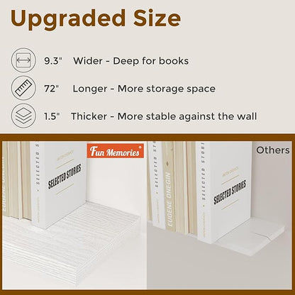 72 Inch Floating Shelves White, 72 x 9 Rustic Wooden Fireplace Mantel, 9 Inch Floating Shelf for Wall, Farmhouse Wall Shelves for Home Storage & Display