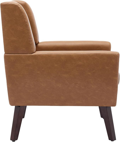 UIXE Faux Leather Accent Chair, Modern Arm Club Chair Upholstered Armchair for Living Room, Comfy Single Sofa Seats Button Tufted Reading Seating, Brown