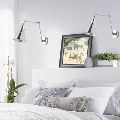 JONATHAN Y JYL7460A-SET2 Rover 7" Farmhouse Industrial Adjustable Arm Metal LED Wall Sconce Rustic Bohemian 2700K LED 4W Bulb for Entryway Lobby Kitchen Bathroom Bedroom Hallway, Chrome (Set of 2)