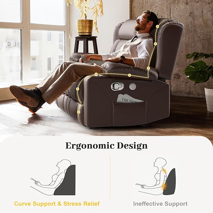 RV Loveseat Recliner Sofa, PU Leather RV Reclining Loveseat with USB Charge Ports, Cup Holders, 2 Seater Manual Pull Tab Recliner Sofa Couches for Living Room/RV, Brown