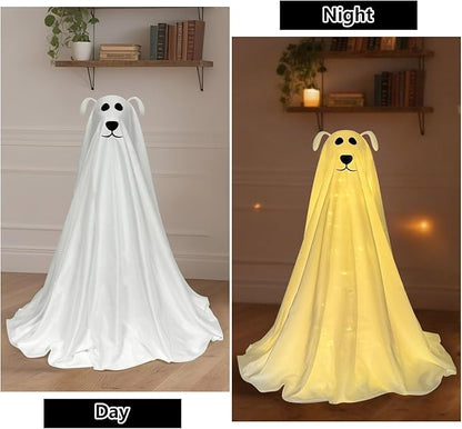 DAZONGE Halloween Decorations, Light-Up Freestanding Spooky Ghost Dog with Remote String Lights Battery Operated, Halloween Ghost Dog for Front Door Porch Yard Lawn Home Party