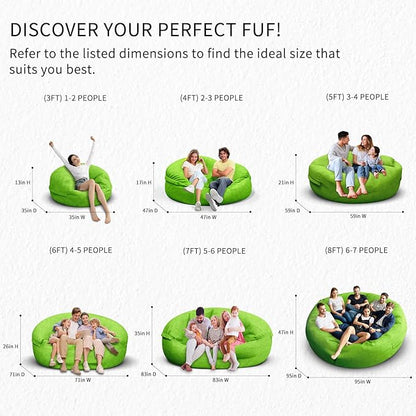 Bean Bag Chair for Adults 3FT,Soft Removable Cover for Teens/Girls Bedroom,Fluffy Giant Round Floor Beanbag Lounger Chairs (No Filler,Green)