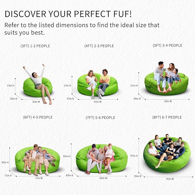 Bean Bag Chair for Adults 5FT,Soft Removable Cover for Teens/Girls Bedroom,Fluffy Giant Round Floor Beanbag Lounger Chairs (No Filler,Green)