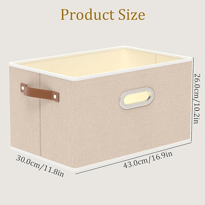 Yawinhe Fabric Storage Bins with Handles, Foldable Baskets for Shelves, Cubes with 3 Handles, Large Boxes for Clothes, Beige, 16.9''Lx11.8''Wx10.2''H, 6-Pack