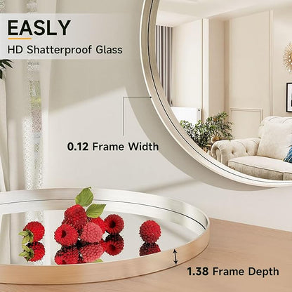 32 Inch Silver Round Bathroom Mirror - Wall Mounted Circle Mirror with Metal Frame, Modern Mirror Suitable for Bathroom, Vanity, Entryway, Living Room, Wall Decor