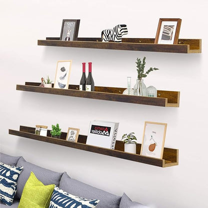Giftgarden 47 Inch Long Floating Shelves for Wall, Rustic Picture Ledge Large Shelf for Living Room Bedroom Bathroom Kitchen, Set of 3 Different Sizes