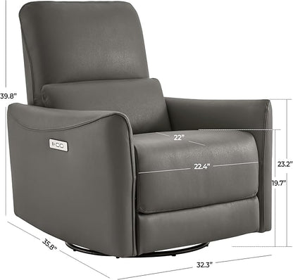 CHITA Power Recliner Chair Swivel Glider, FSC Certified Upholstered Faux Leather Living Room Nursery Reclining Sofa Chair with Lumbar Support, Charcoal