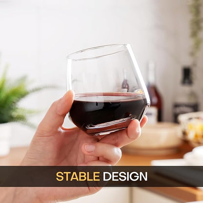 Stemless Wine Glasses Set of 6, 13.5oz Red White Wine Glasses for Daily Use, Hosting, Home Bar, Evening Party, Birthdays, Housewarming Gift, Clear