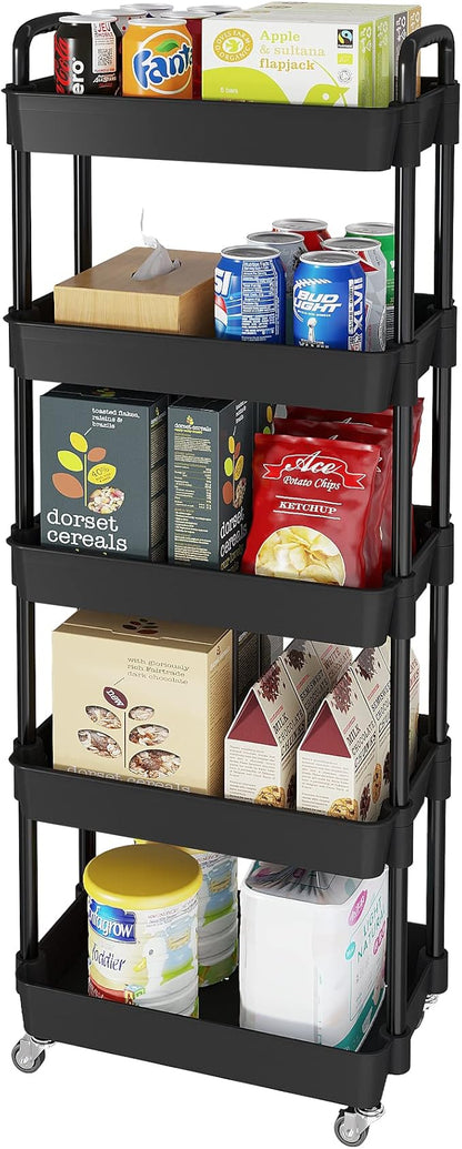 Laiensia Storage Cart,Multifunction Utility Rolling Cart Kitchen Storage Organizer,Mobile Shelving Unit Cart with Lockable Wheels for Bathroom,Laundry,with Classified Stickers