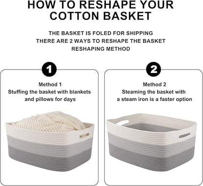 Large Storage Basket for Organizing, Woven Rope Basket for Shelves, Closet Organizer Bins for Clothes, Blanket, Toys, Baby Nursery Storage, 17.7" x 13" x 7.87", 2 Packs Gradient Grey