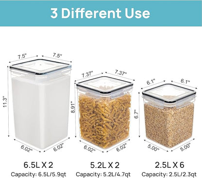 Vtopmart 10 PCS Flour and Sugar Storage Container, Large Airtight Food Canisters with Lids for Kitchen, Pantry Organization, BPA Free, Black