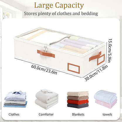 Yawinhe Under Bed Storage, 2 Pack Closet Organizers, Collapsible Container Bags, with Sorting Card Slot and 4 Leather Handles, for Blanket, Bedding, 23.6''Lx11.8''Wx6''H, Beige