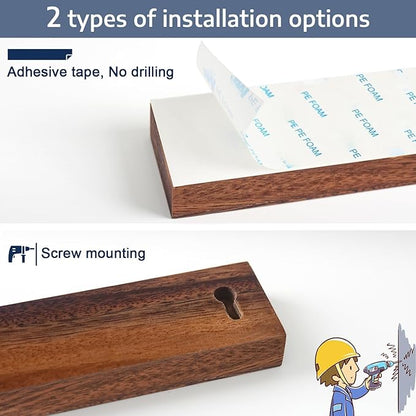 Dmore magnetic knife holder for wall—with 2 hooks, No Drilling 23 Inch walnut knife magnetic strip, Powerful knife magnet rack, include Adhesive Tape and screws for Knives, Utensils, and Tools