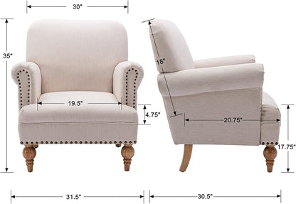 chairus Linen Accent Chair for Living Room Upholstered Mid Century Modern Single Sofa Chair with Solid Wood Legs Comfy Reading Chair Armchair for Bedroom/Office Room/Recption/Lounge, Cream