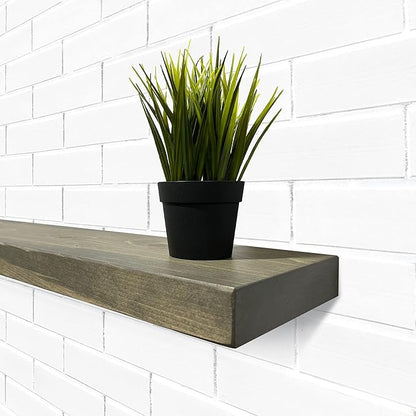 URBANDI, Rustic Floating Shelves, Set of 2, Hidden Bracket, Solid Wood, Heavy Duty, Wall Mounted Shelves, (Grey, 48Wx12D)
