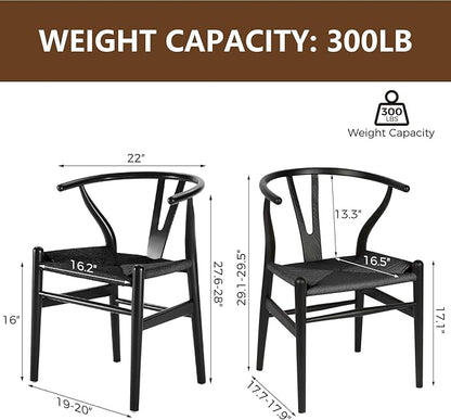Wishbone Chair, Solid Wood Armrest Woven Seat Chair, Kitchen & Dining Chair, Wishbone Y Black Chairs - Set of 1 (Ash Wood - Black)