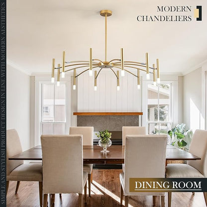 Gold Modern Chandelier 39.4" Large Chandelier Lighting Adjustable Ceiling Pendant Light 12 Light Pendant Light Fixtures for Living Room Dining Room Foyer