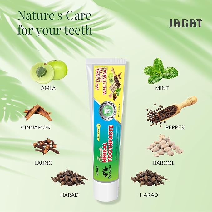 Jagat Devsutra Activated Charcoal & Fresh Mint Toothpaste | Doctor Recommended Ayurvedic, Organic & Herbal | 100% Natural Teeth Whitening, No Fluoride & Artificial Colors, Gum Cure, Vegan - Pack of 4