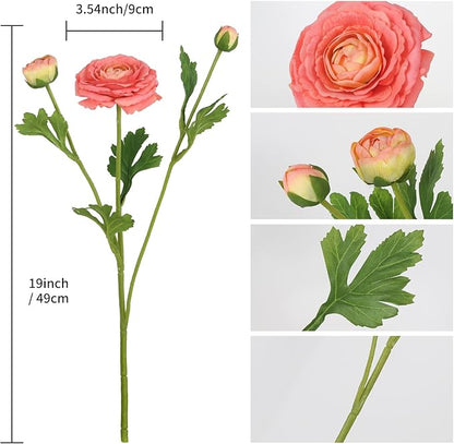 IPOPU 4PCS Real Touch Ranunculus Artificial Flowers Faux Ranunculus Flowers for Vases Real Look Silk Peonies Fake Peony Flowers for Home Indoor Wedding Centerpieces for Table Decorations (Orange)