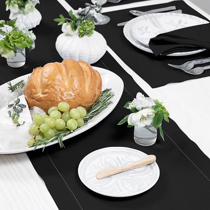 Solino Home Linen Black Table Runner 60 Inches - Classic Hemstitch, 100% Pure Linen Coffee Table Runner 14 x 60 Inch Ideal for Dresser Tables - Fall, Autumn, Halloween, Thanksgiving