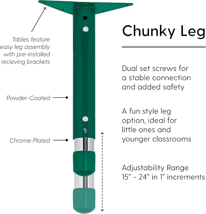 FDP Rectangle Activity School and Classroom Kids Table (30 x 72 inch), Chunky Toddler Leg, Adjustable Height 15-24 inches - Gray Top and Green Edge