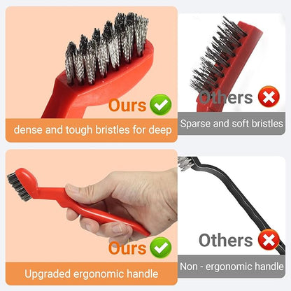 GOLDEN SMILE 3-Pack Heavy-Duty Stainless Steel Wire Brushes – 7" Ultra-Stiff 5x29 Grid (40% Denser Bristles) – Resists Bending, Rust & Grime Blaster for Industrial Cleaning