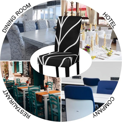 JQinHome Black Chair Covers for Dining Room Set of 4, High Stretch Removable Washable Parsons Chair Slipcover for Home Party Hotel Wedding Ceremony (4PCS, Geometric)