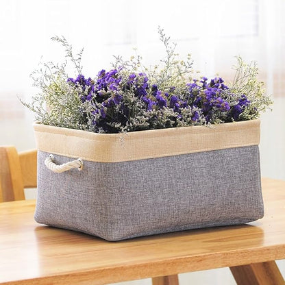 TheWarmHome Storage Basket - 15.7L×11.8W×8.3H 1 Pack Large Baskets for Organizing Shelves, Storage Bins for Clothes Book Shelf Home Fabric Storage Cubes (Gold and Grey)