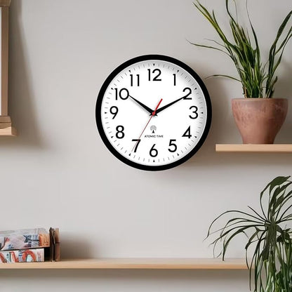 Atomic Wall Clock Analog 12 Inch Battery Operated Modern Decorative for Living Room Kitchen Office Bedroom Bathroom(Black)
