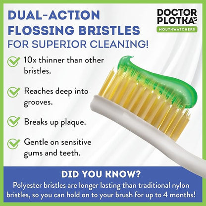 MOUTHWATCHERS Soft Flossing Manual Toothbrush for Adults, 2 Pack, Orange, Ultra Clean, Good for Sensitive Teeth and Gums, by Dr. Plotka's