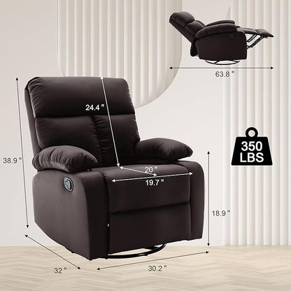 Swivel Rocker Recliner, Rocking Recliners Chair for Small Spaces, Small Rocker Recliner Chair, Nursery Rocking Chairs for Living Room, RV, Nursery, Brown