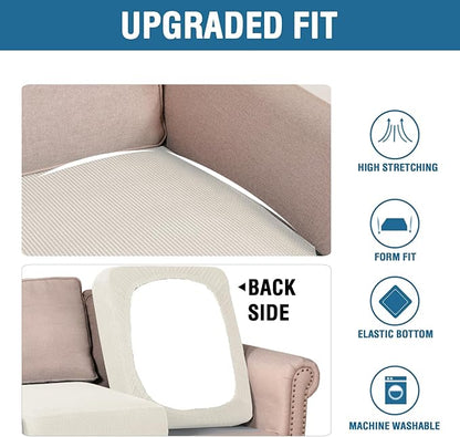 H.VERSAILTEX Super Stretch Individual Seat Cushion Covers Sofa Covers Couch Cushion Covers Slipcover Sets Thick Jacquard Textured Twill Fabric (1 Piece Sofa Cushion Cover, Porcelain)