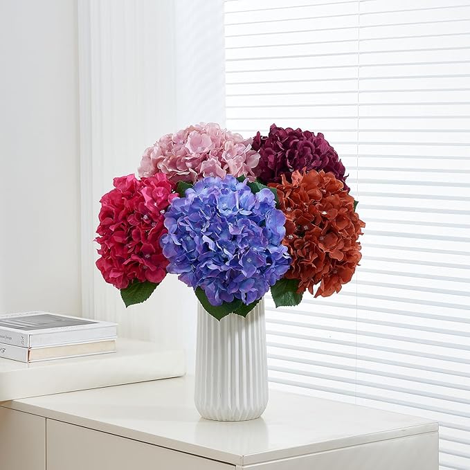 8pcs Lavender Fake Flowers Silk Hydrangea Artificial Flowers Bouquets Faux Hydrangea Stems for Home Table Centerpieces Wedding Party Decoration