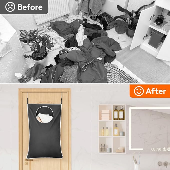 Lifewit 2 Pack Over Door Laundry Hamper, Large Collapsible Hanging Laundry Hamper, Hanging Laundry Basket Bag for Bathroom Bedroom Dirty Clothes Storage Organizer, Dark Gray