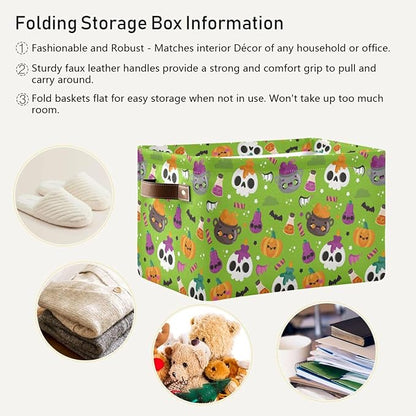 Storage Basket Bin Halloween Horror Pumpkin Organizer Basket Collapsible Shelf Basket Cube with handle for Nursery Bedroom Bathroom