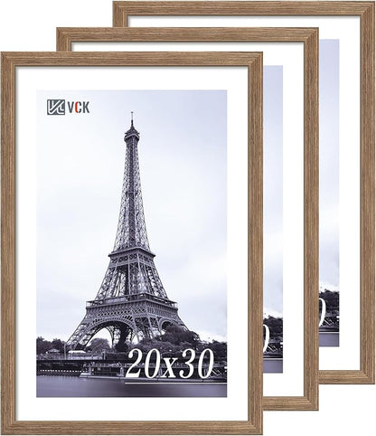 VCK 20x30 Frame 3 Pack - Brown Walnut, Natural Textured Solid Wood Poster Picture Frame, Wall Mounting Hanging