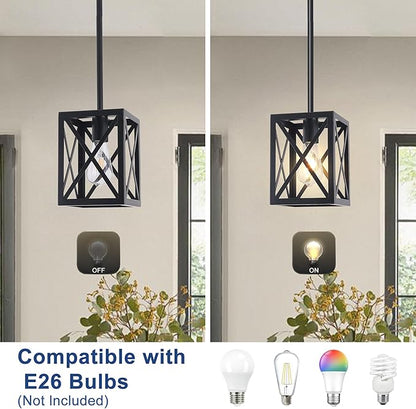 Farmhouse Lantern Pendant Light Fixtures Ceiling Hanging Rustic Chandelier Black (1 Light)