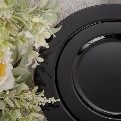 FLOWERCAT 60PCS Black Plastic Plates - Heavy Duty Black Disposable Plates for 30 guests Halloween Party/Wedding/New Year - Include 30PCS 10.25inch Dinner Plates and 30PCS 7.5inch Dessert Plates