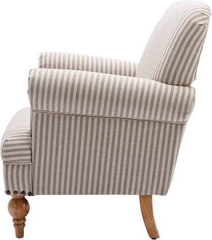 chairus Linen Accent Chair for Living Room Set of 2 Upholstered Mid Century Modern Single Sofa Chair with Solid Wood Legs Comfy Reading Chair Armchair for Bedroom/Office/Recption/Lounge, Khaki Stripe