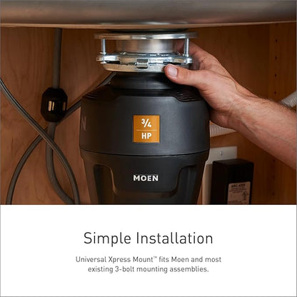 Moen Prep Series Disposer 1/2 Horsepower Continuous Feed Garbage Disposal featuring Fast Track Technology, Power Cord Included, GT50C