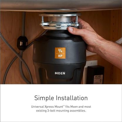 Moen Prep Series Disposer 1/2 Horsepower Continuous Feed Garbage Disposal featuring Fast Track Technology, Power Cord Included, GT50C