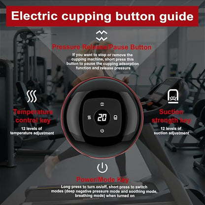 TISSCARE 5-in-1 Electric Cupping Massager Kit – 12-Level Temperature & Suction Control for Muscle Relaxation, Includes 2 Replaceable Cups
