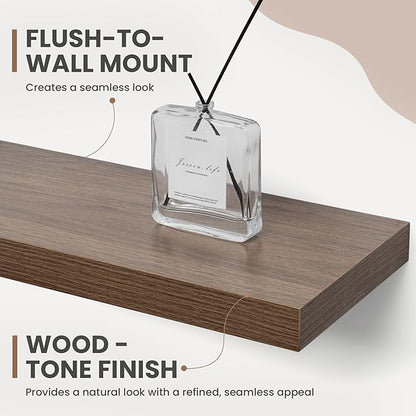 48 Inch Floating Shelves, 8 Inch Deep Floating Shelves for Wall, Hanging Shelf with Invisible Brackets, Deep Shelves for Bathroom, Bedroom, Living Room, Walnut, Set of 1